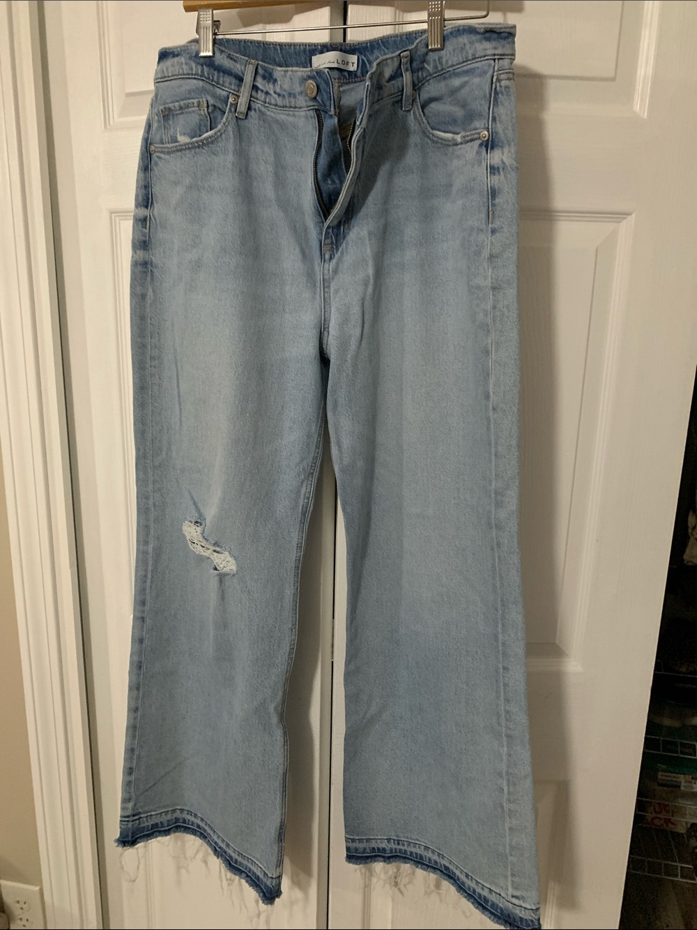 LOFT Pale Blue Wide-Leg Jeans with Frayed Hem